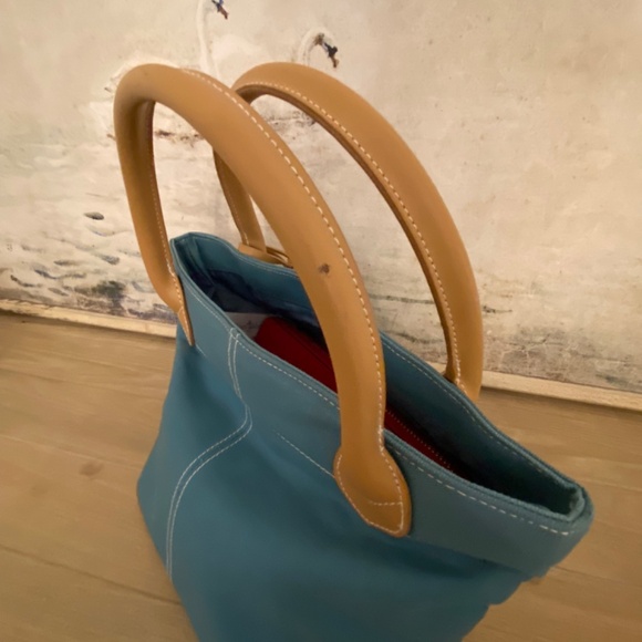 Small Blue Canvas Handbag with Leather Handles - Picture 6 of 6